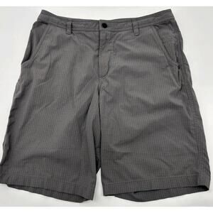 Lululemon Athletica Men's Shorts sz 34 Gray Grid Check 10" inseam Nylon Spandex